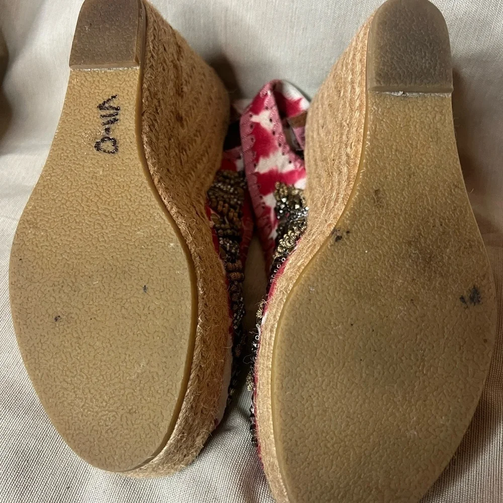 Bacio 61 Floral Beaded Wedge Peep-toe Slingback Espadrilles::EUC::Summer Staple